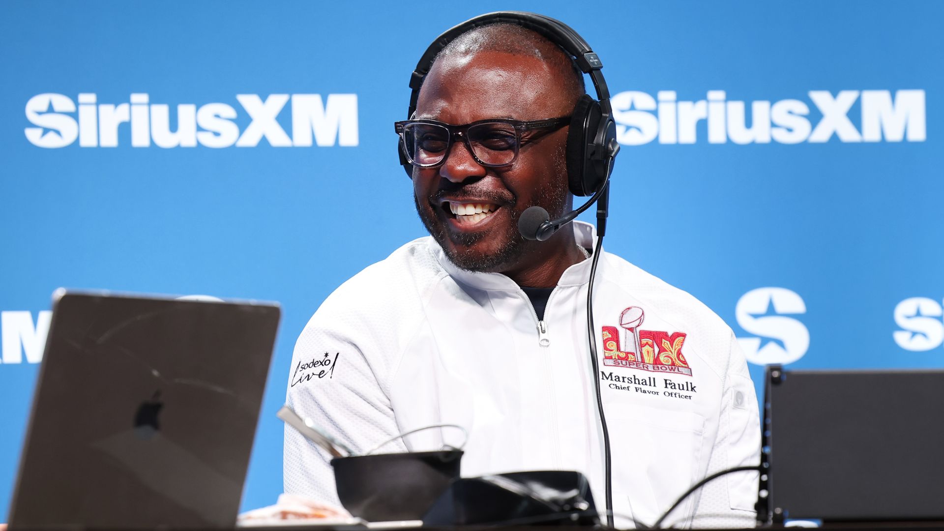 Marshall Faulk speaks on SiriusXM at Super Bowl LIX on February 05, 2025 in New Orleans, Louisiana. 
