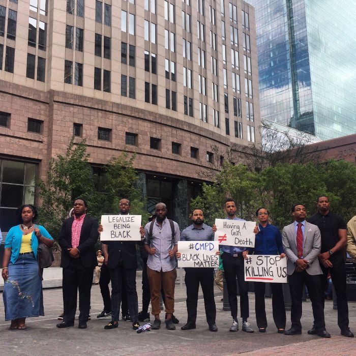 Protestors at Trade & Tryon