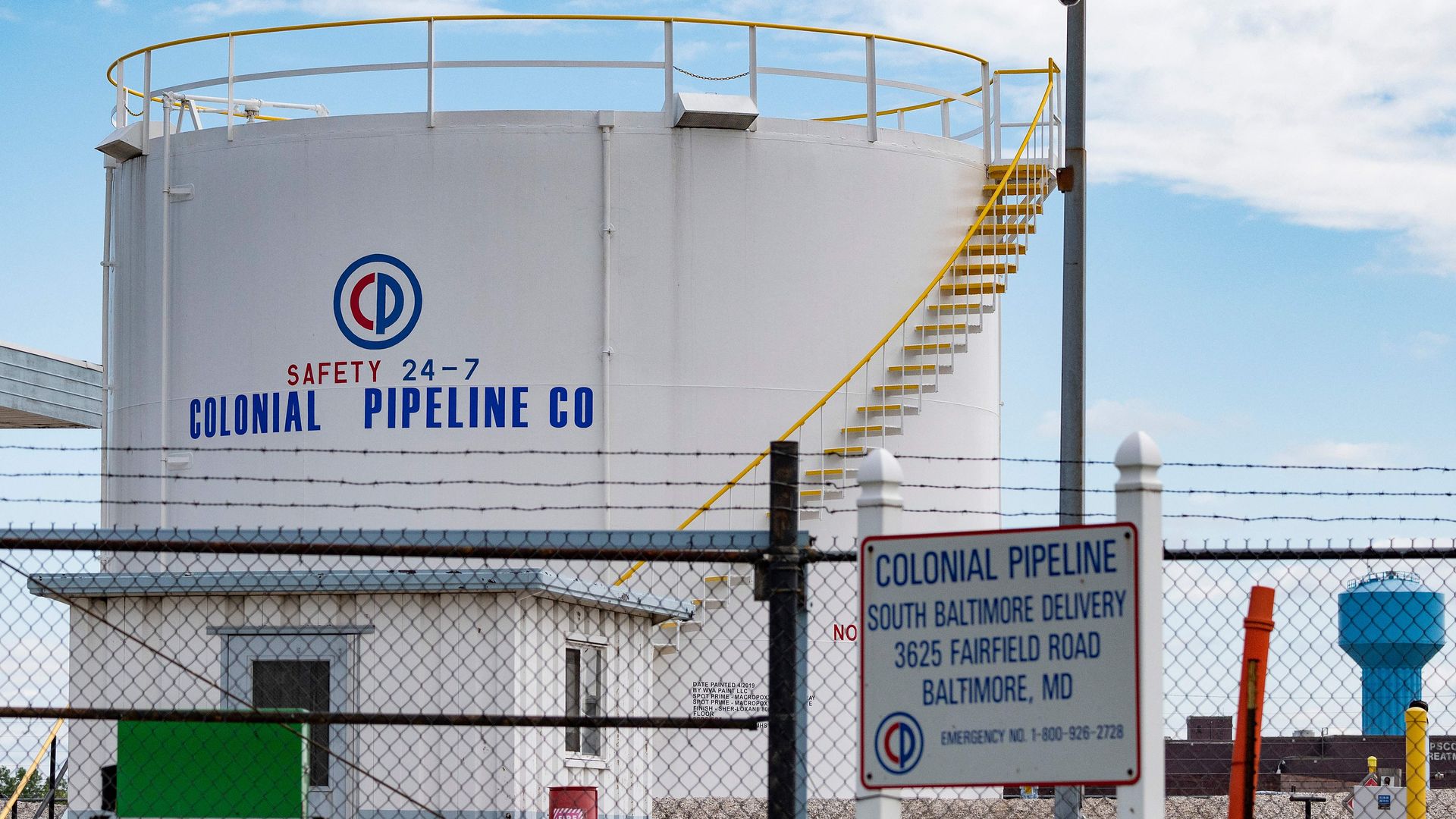 Fuel tanks are seen at Colonial Pipeline Baltimore Delivery in Baltimore, Maryland on May 10
