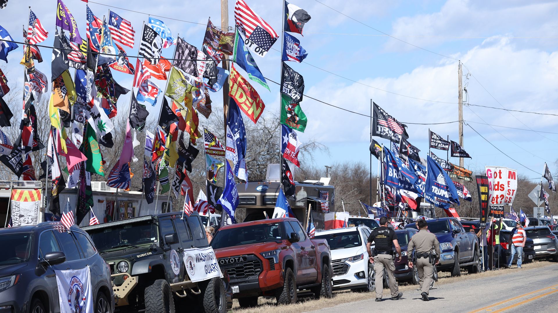 Members of the rightwing "Take Our Border Back'" caravan gather in Texas for a visit to the U.S.-Mexico border.