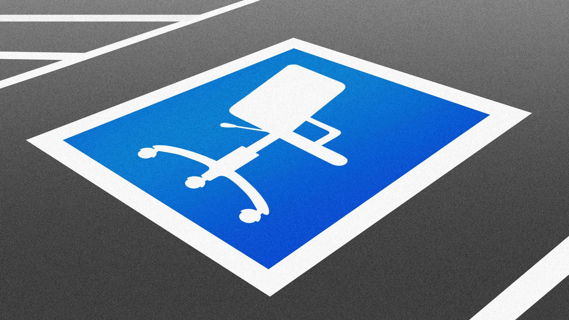 Illustration of an accessible parking space with an office chair in place of a wheelchair icon