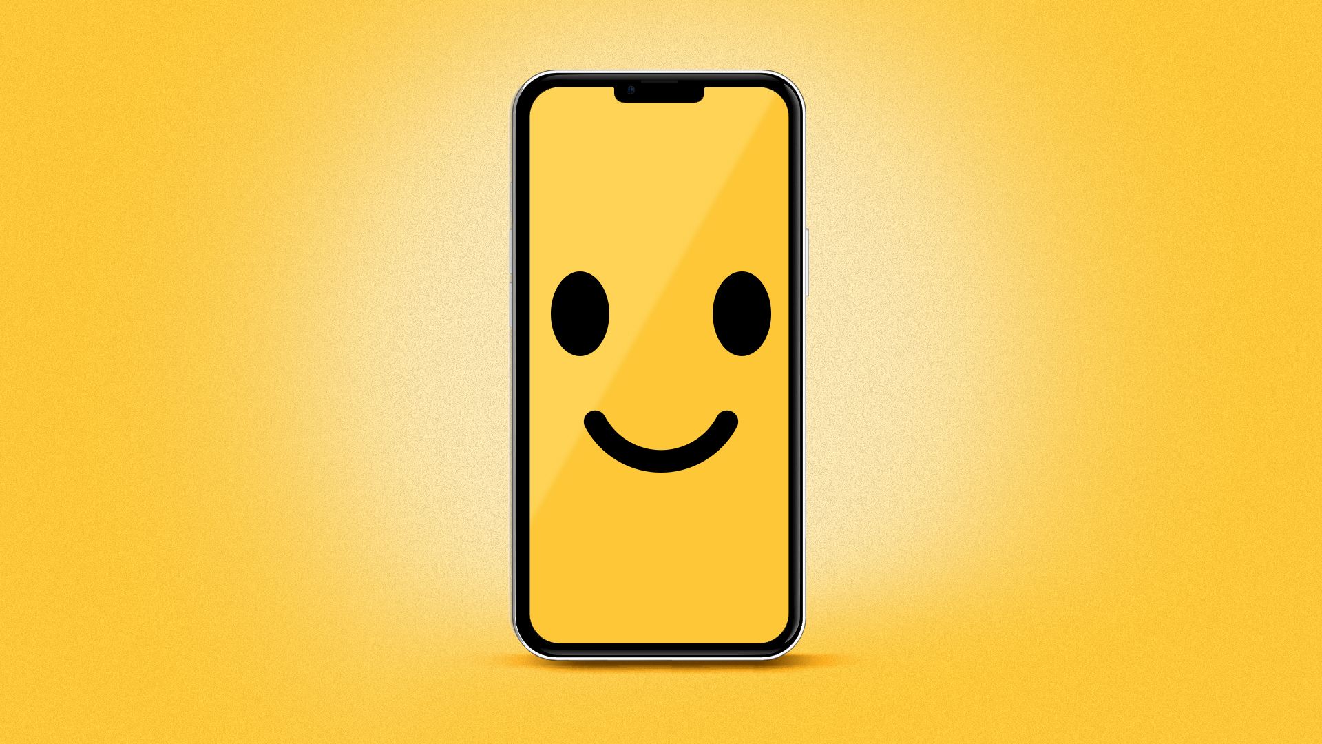 Illustration of a smiley face on a cell phone screen.