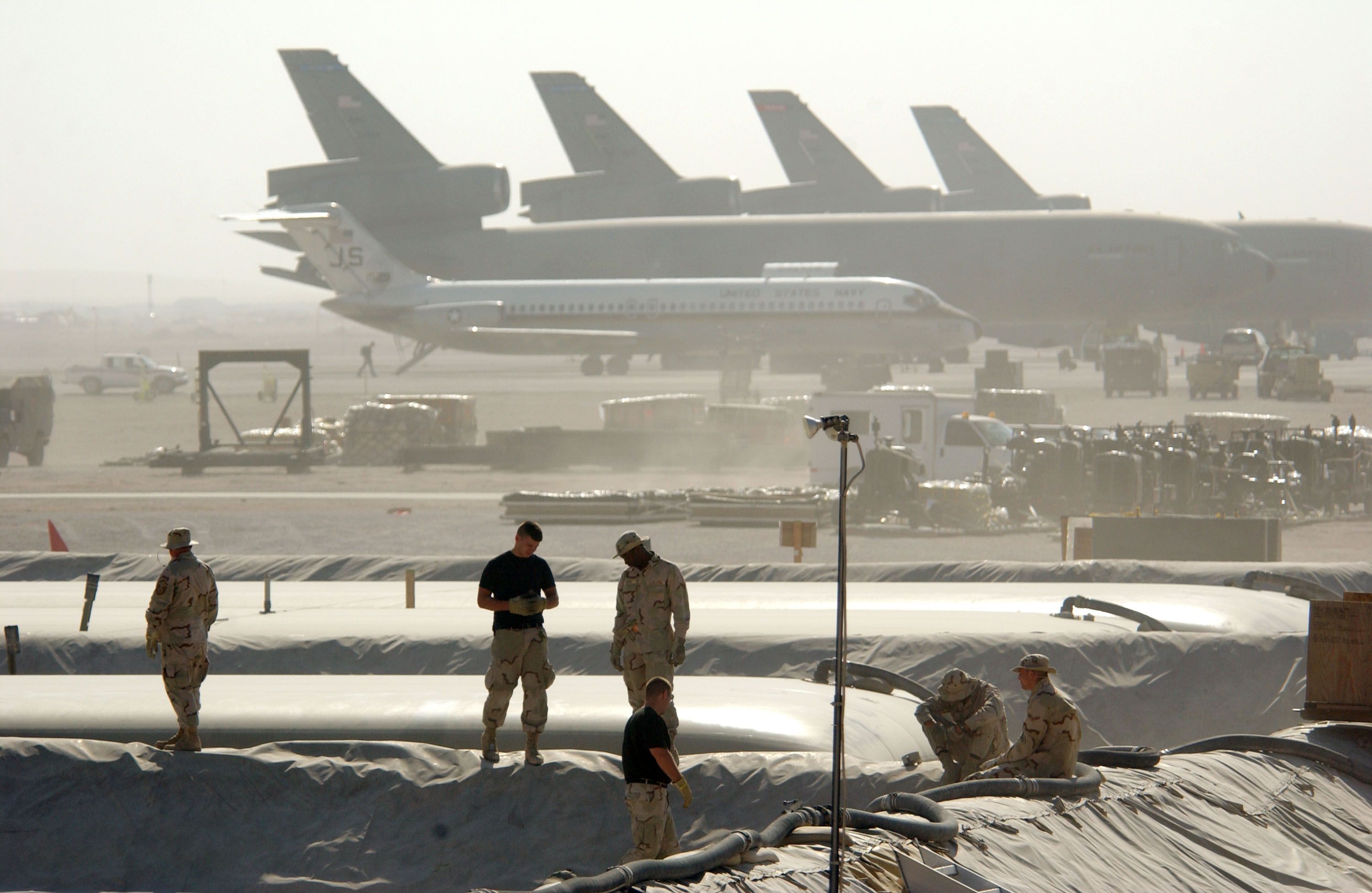 U.S. Air Force personnel at Al Udeid Air Base in Qatar in 2002.