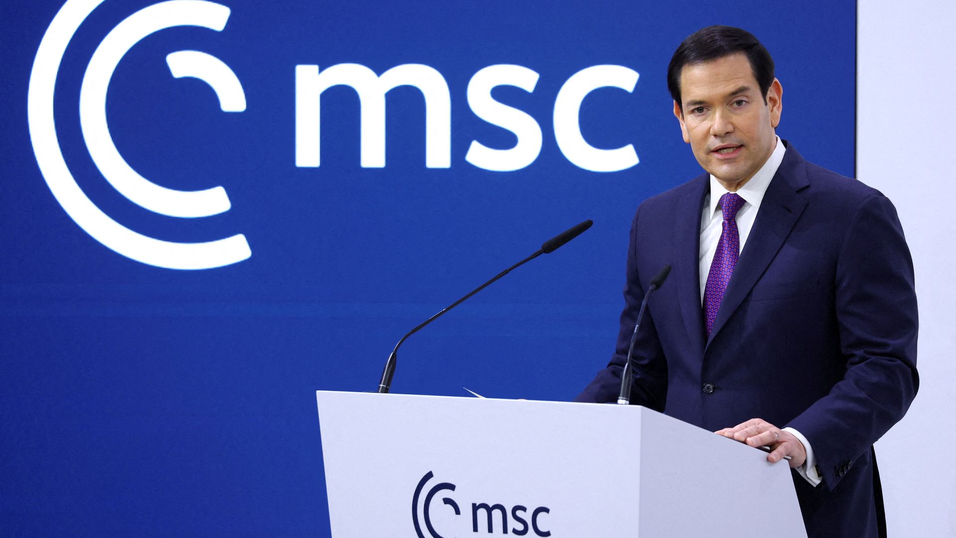 U.S. Secretary of State Marco Rubio speaks during the Munich Security Conference (MSC) in Munich, Germany, February 14, 2026. REUTERS/Thilo Schmuelgen