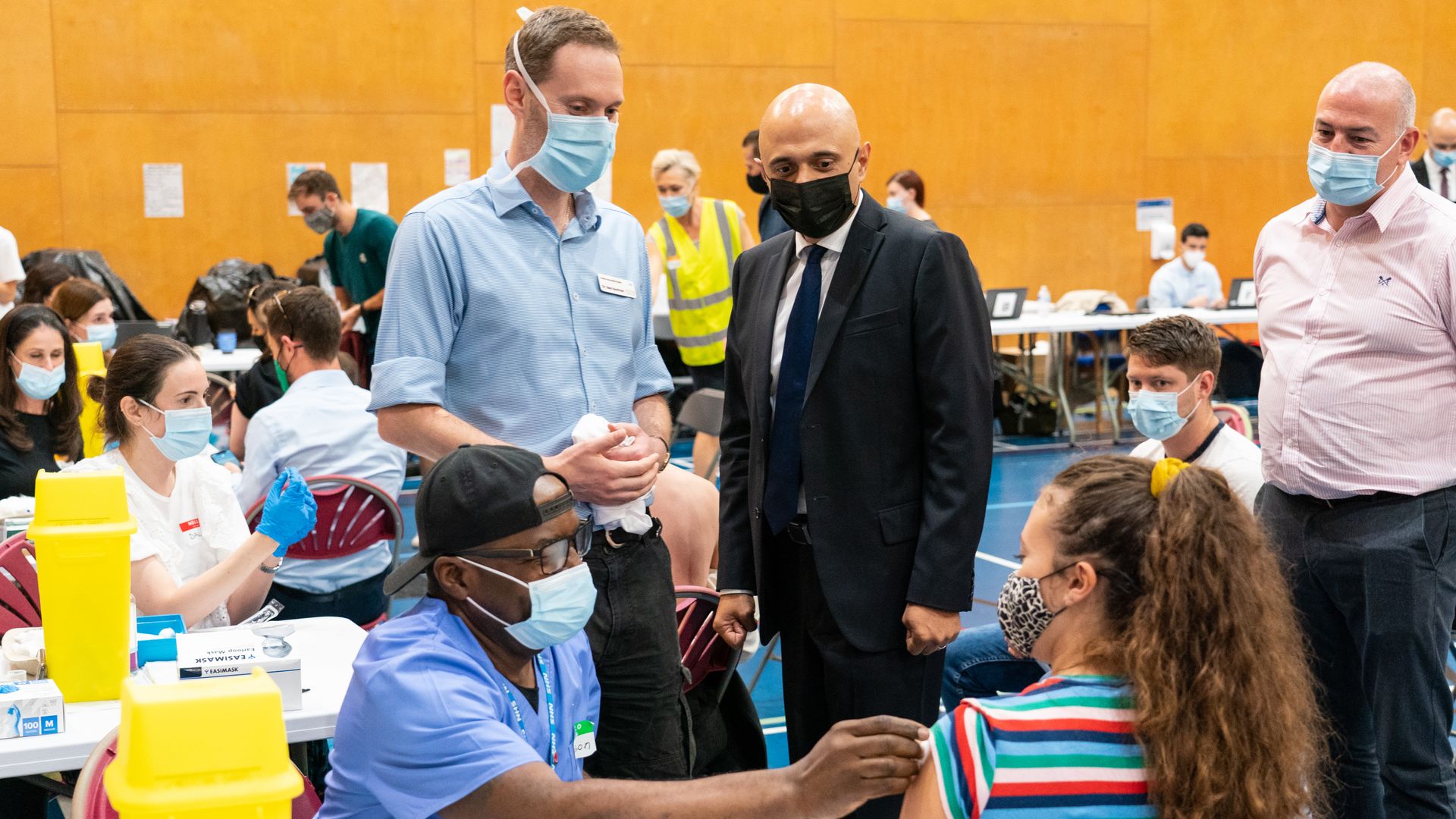 Health Secretary Sajid Javid during a visit to a pop-up vaccination site at Little Venice Sports Centre in west London. Picture date: Wednesday July 28.
