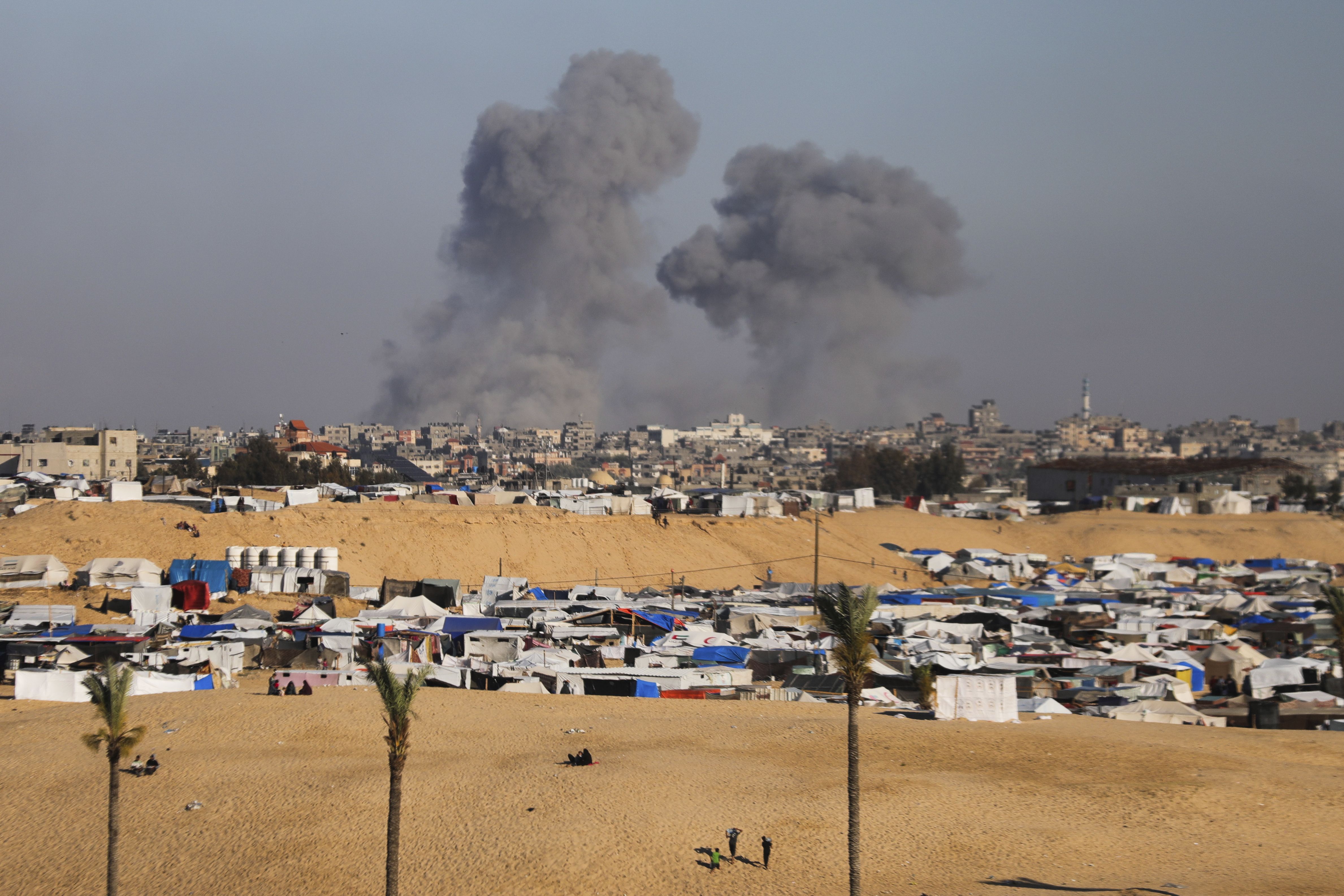 Smoke rises following an Israeli airstrike east of Rafah yesterday.