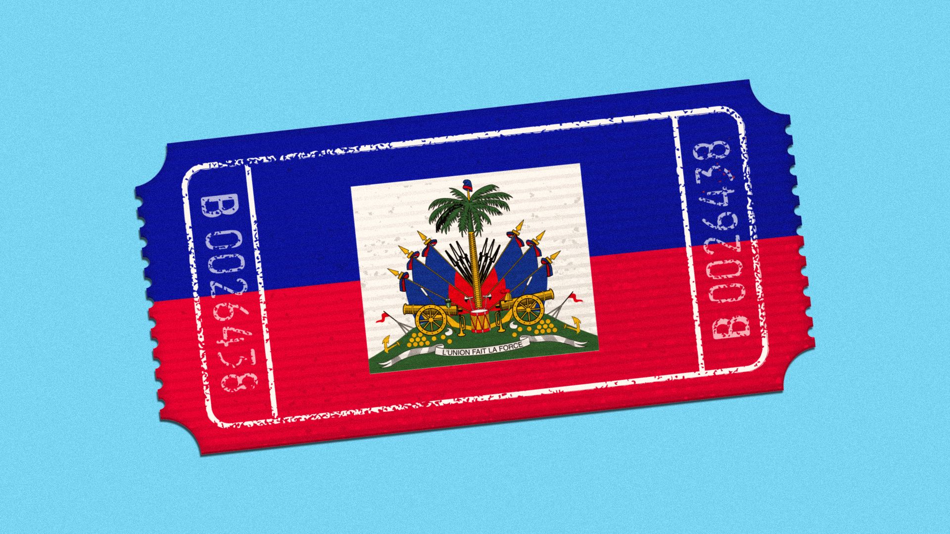 Illustration of an admission ticket featuring the Haitian flag.