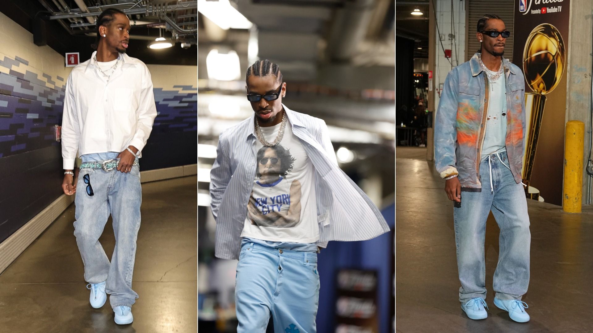 Three photos of a man in jeans