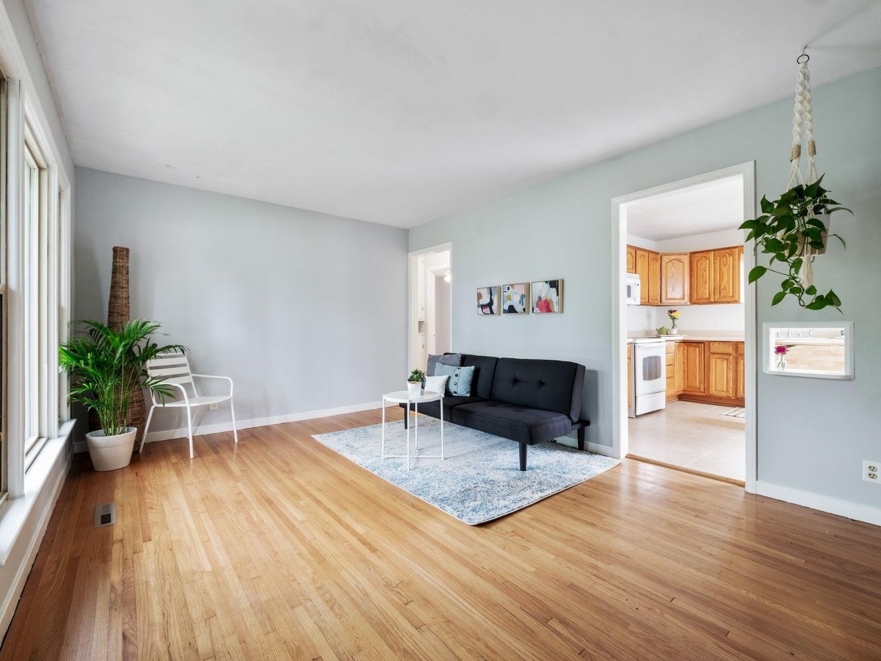 living room with view into kitchen