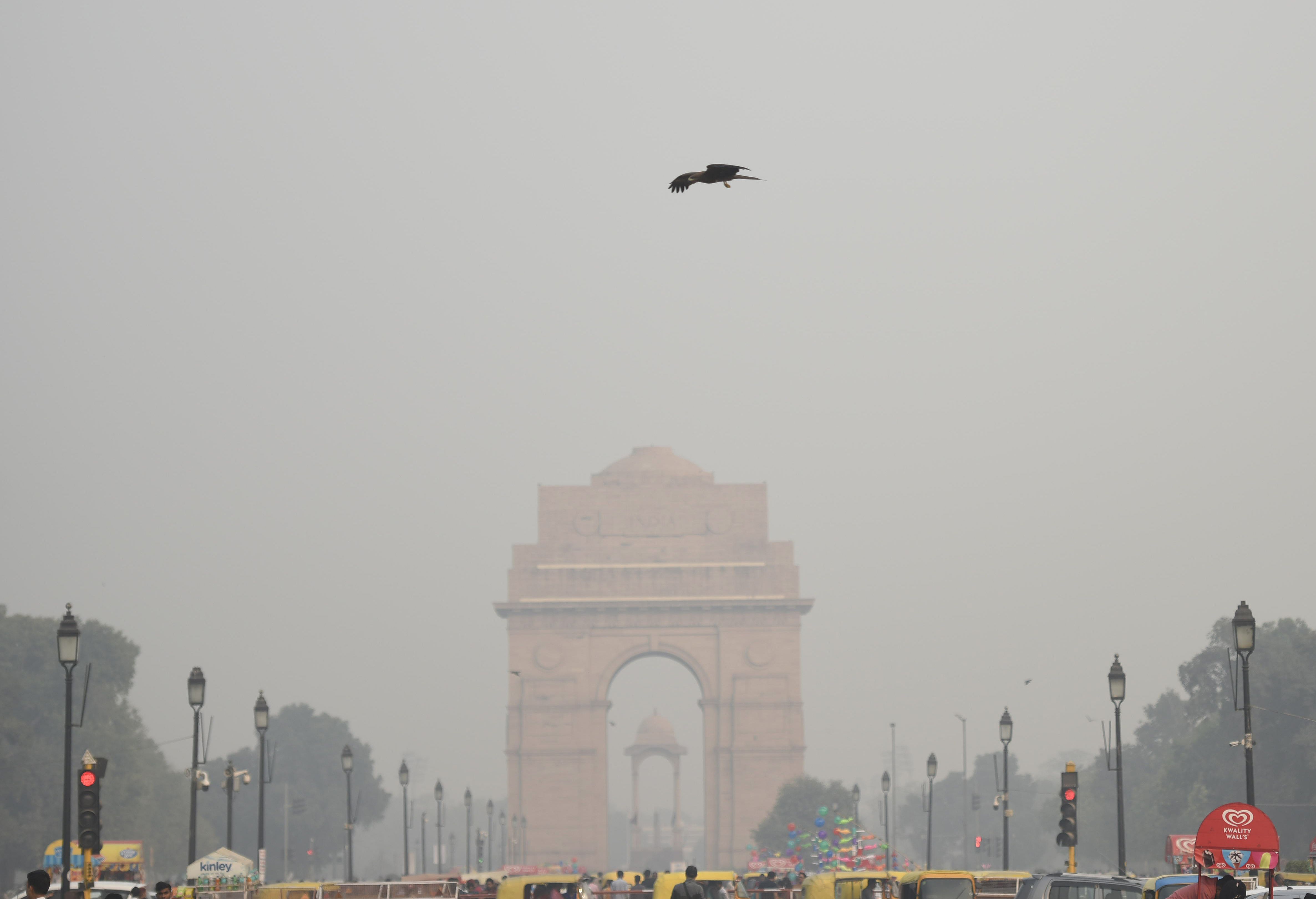 The India Gate surrounded by smog