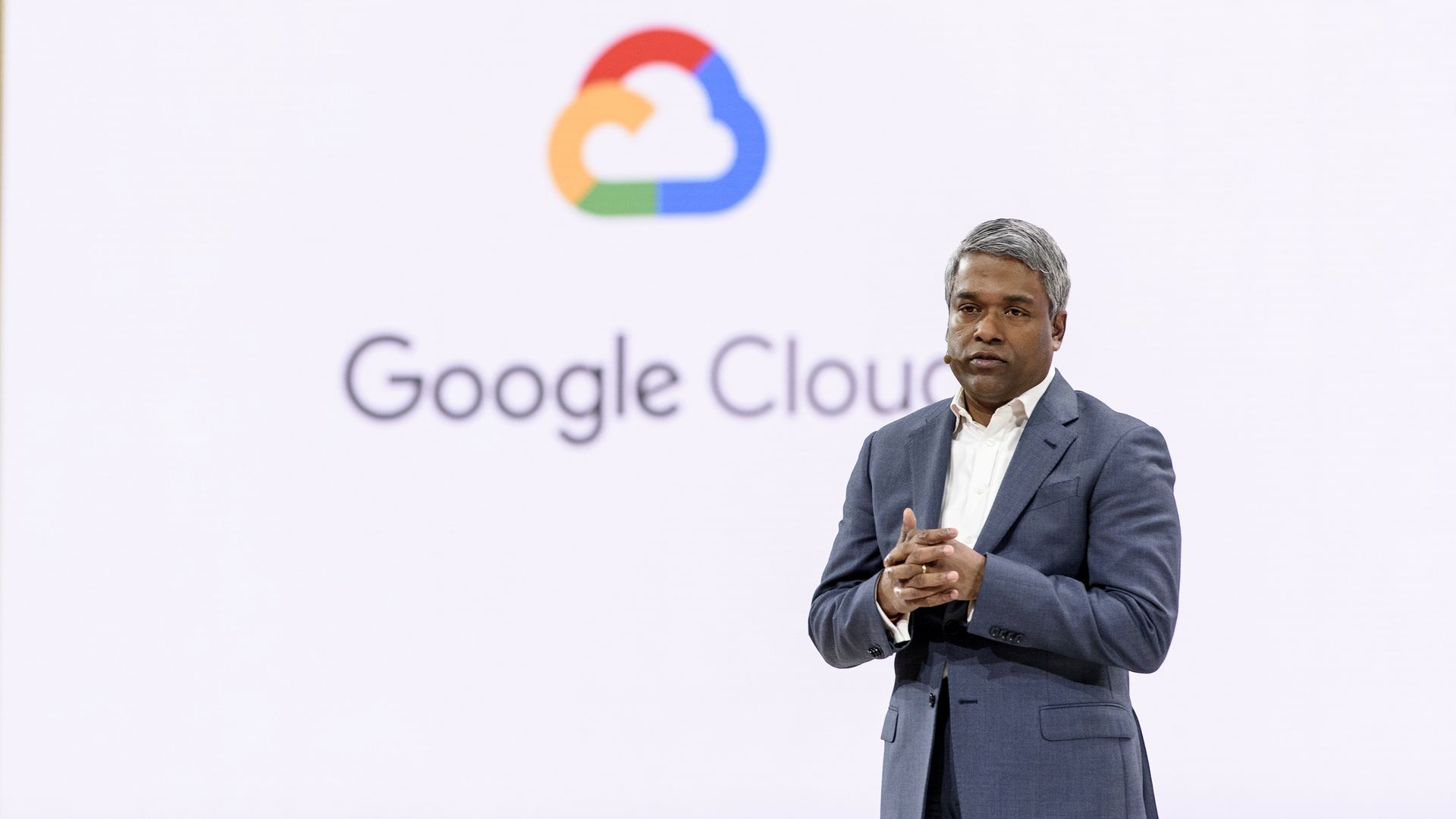 Thomas Kurian, chief executive officer of cloud services at Google LLC, speaks during the Google Cloud Next '19 event in San Francisco, California., on Tuesday, April 9, 2019.