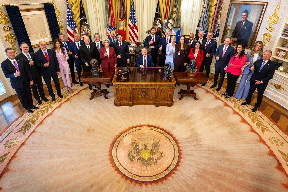 Portrait of power: The White House posted this photo of President Trump's Cabinet, taken yesterday in the Oval Office yesterday