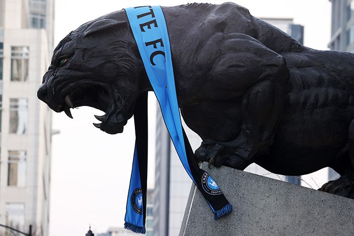 A panther outside Bank of America Stadium 