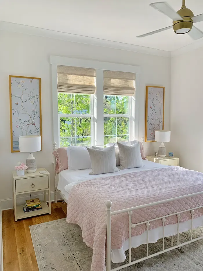 Sarah Crosland's custom cottage on Lake Wylie primary bedroom bed