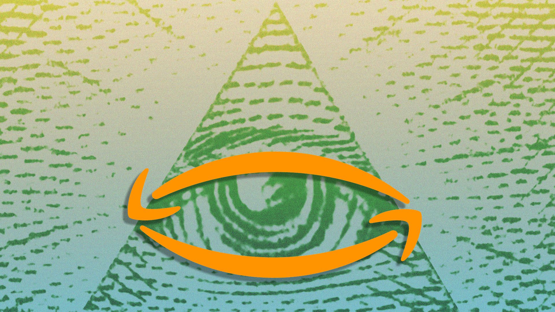 Illustration of the Amazon logo over the Eye of Providence