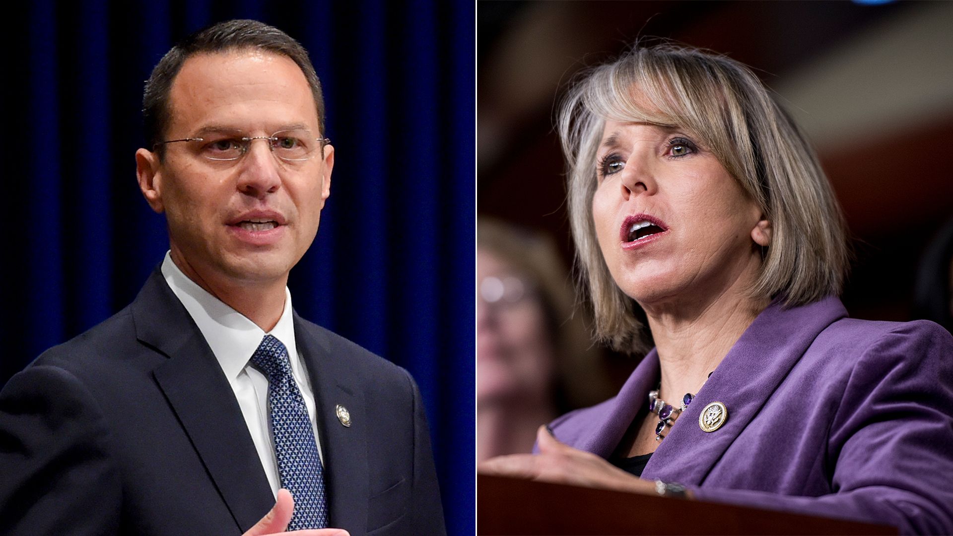 Pennsylvania Attorney General Joel Shapiro and New Mexico Governor Michelle Lujan Grisham are seen side by side.