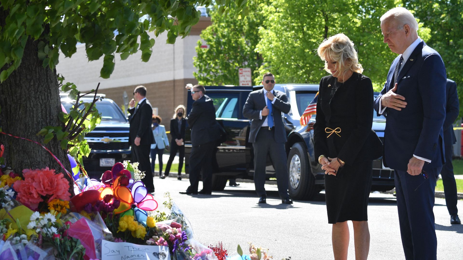 Joe and Jill Biden visit a memorial across the street from the Tops Friendly Market 