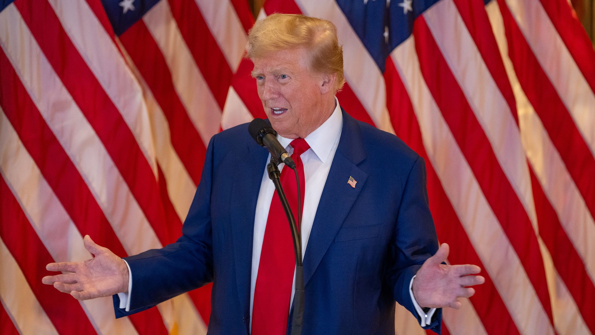 Former President and Republican Presidential candidate Donald Trump speaks during a press conference at Trump Tower on May 31, 2024 in New York City. The former president was found guilty on all 34 felony counts of falsifying business records in the first of his criminal cases to go to trial. (Photo