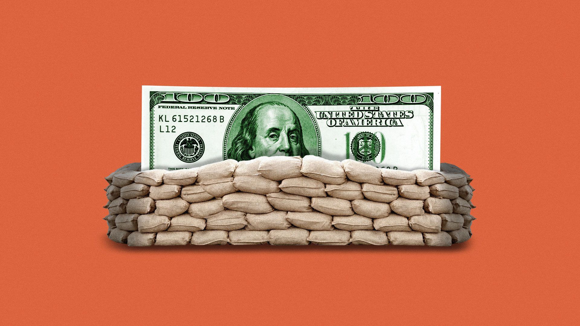 Illustration of $100 bill protected by sandbags