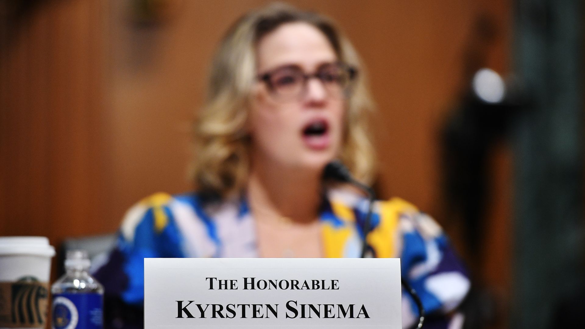 Sen. Kyrsten Sinema is seen speaking on Tuesday.