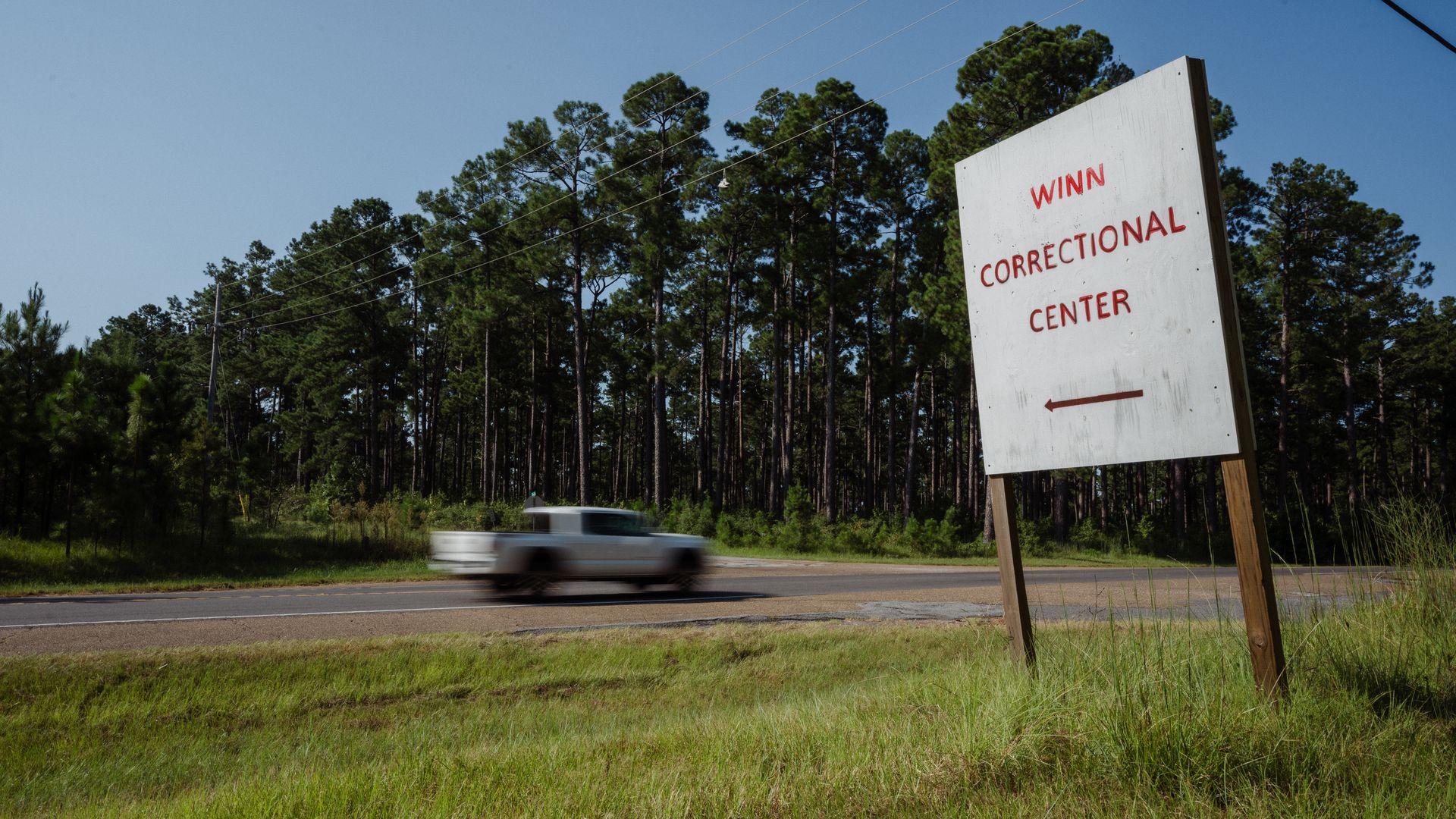 A Winn Correctional Center, a US Immigration and Customs Enforcement (ICE) detention facility, sign in Winnfield, Louisiana, US.