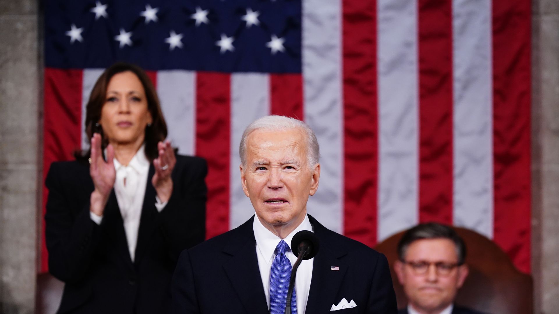 resident Joe Biden speaks during a State of the Union address at the US Capitol in Washington, DC, US, on Thursday, March 7, 2024. E