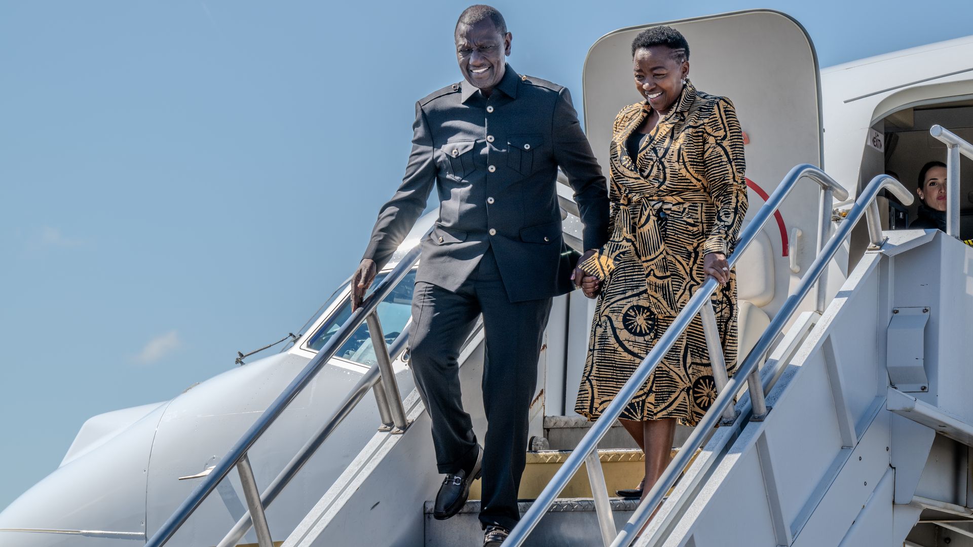 Kenyan President William Ruto and First Lady Rachel Ruto land in Atlanta.