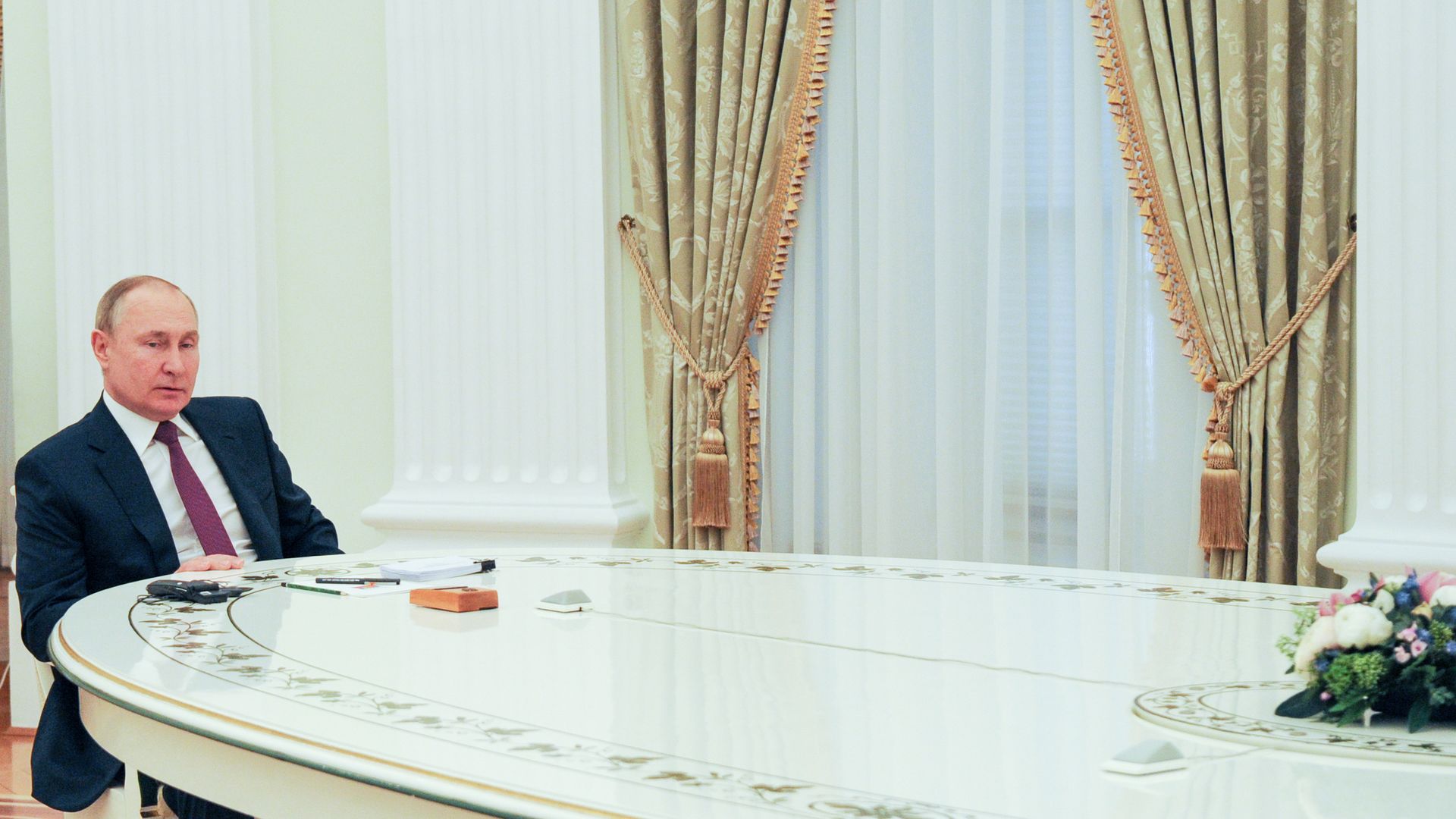 Russia's President Vladimir Putin during a meeting with German Chancellor Olaf Scholz in Moscow on Feb. 15.