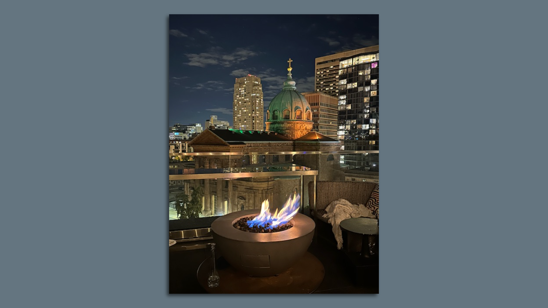 A fire pit overlooking the Philly-scape. 