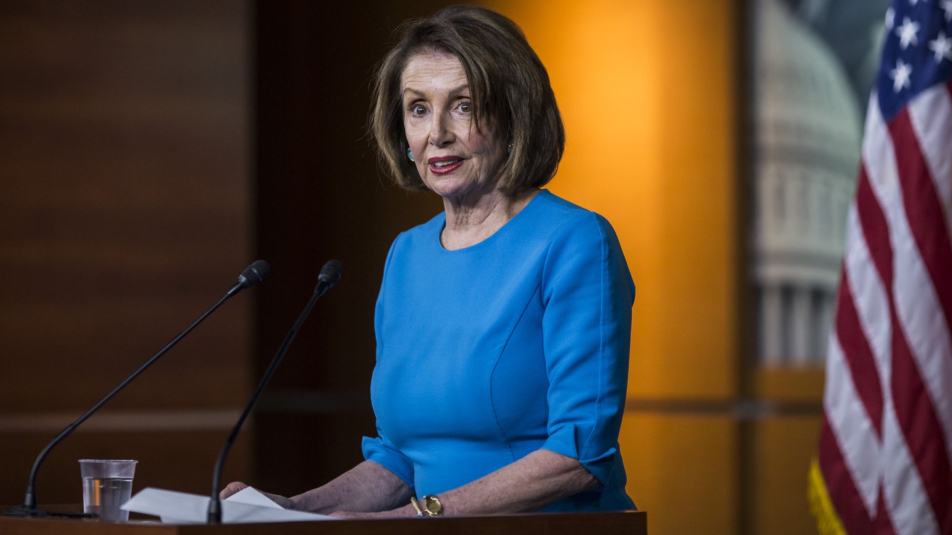 House Speaker Nancy Pelosi speaks.