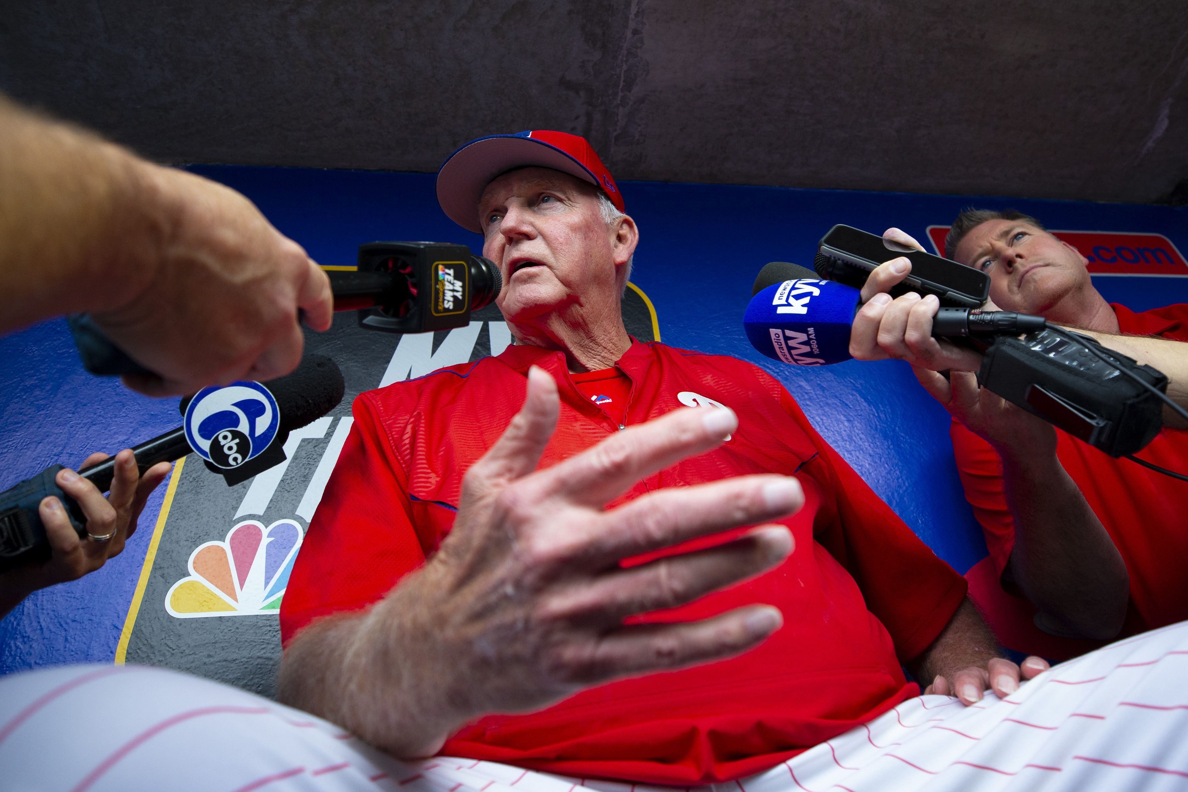 Charlie Manuel talking to the media