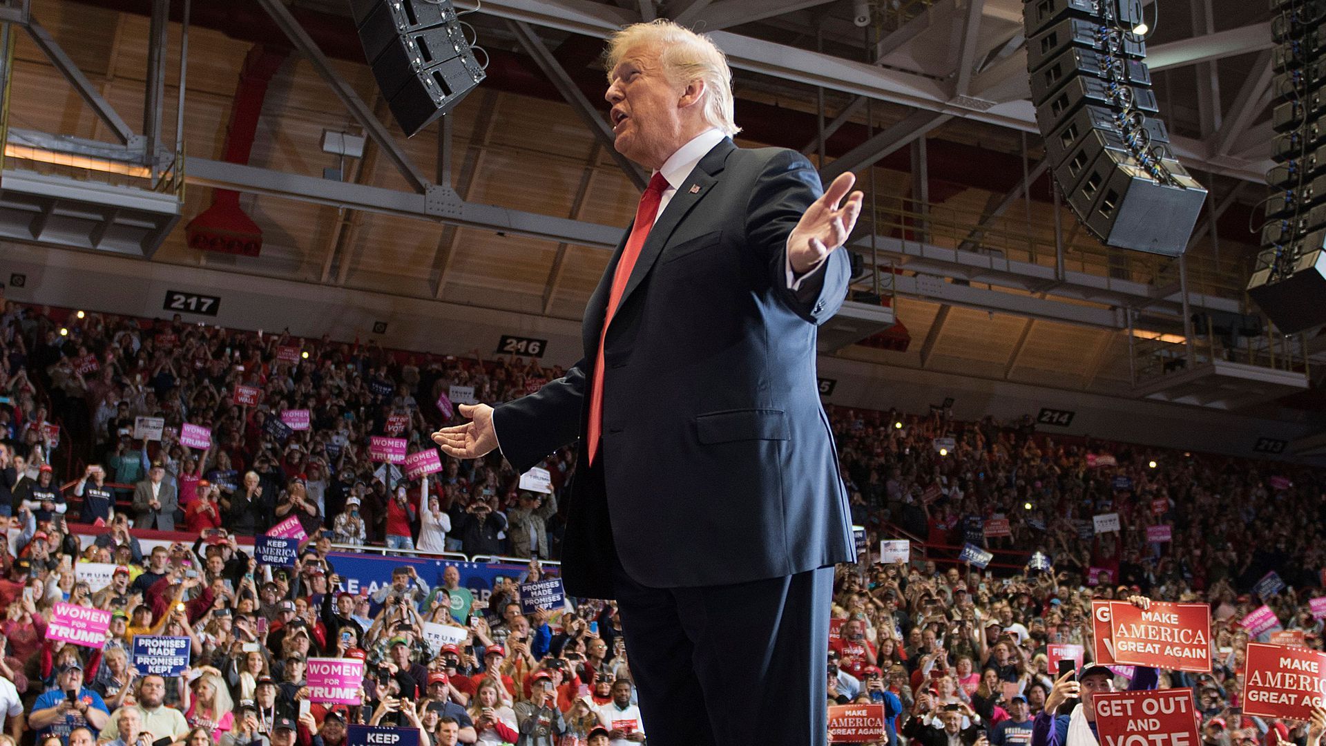 President Trump gestures at a rally