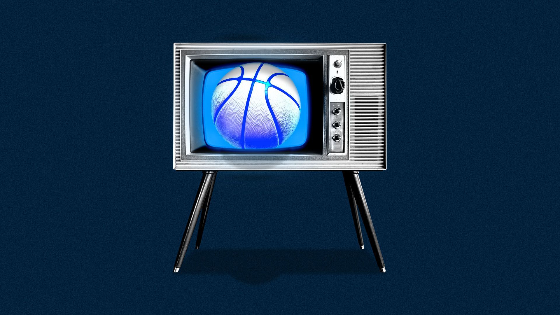 Illustration of glowing tv with a basketball emerging