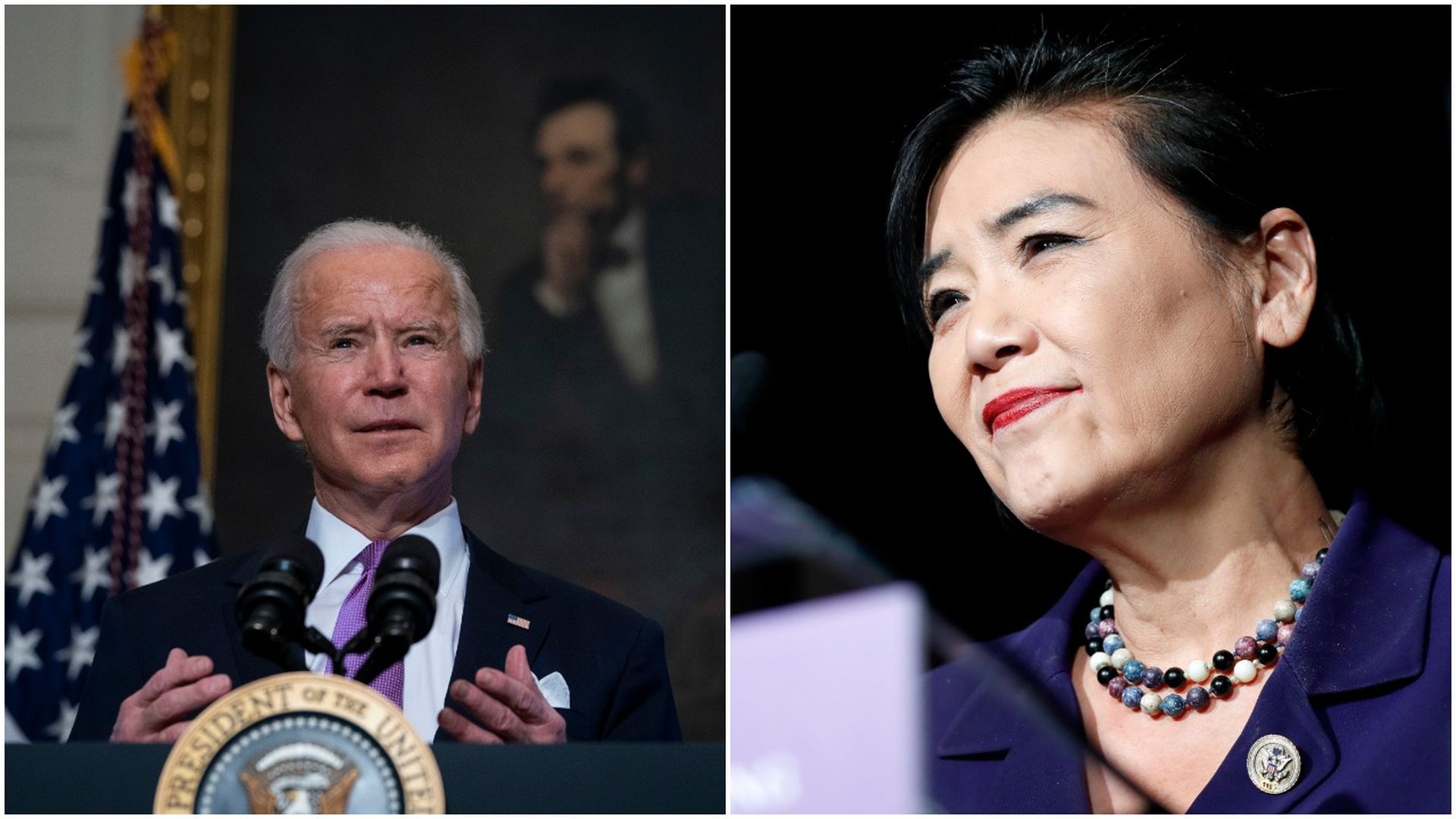Side by side photos of Joe Biden and Judy Chu