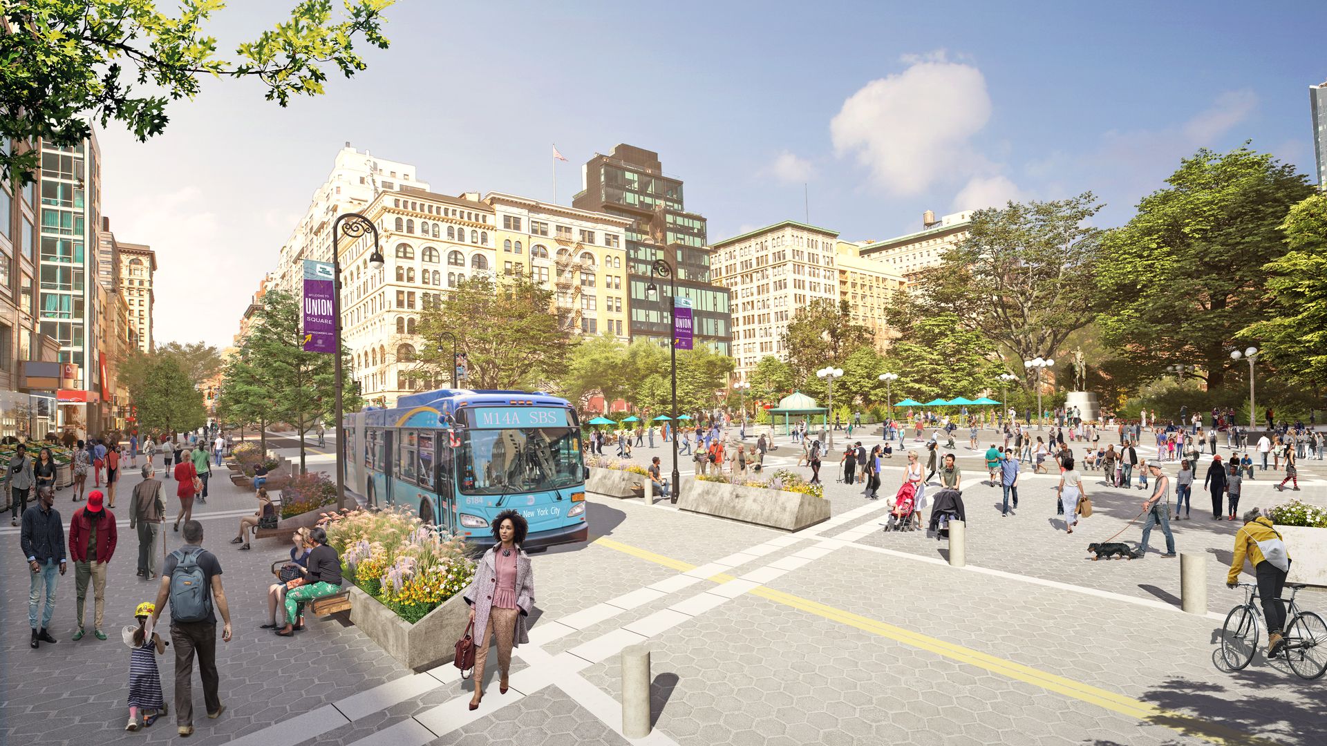 Rendering of what Union Square Park in Manhattan could look like after a renovation