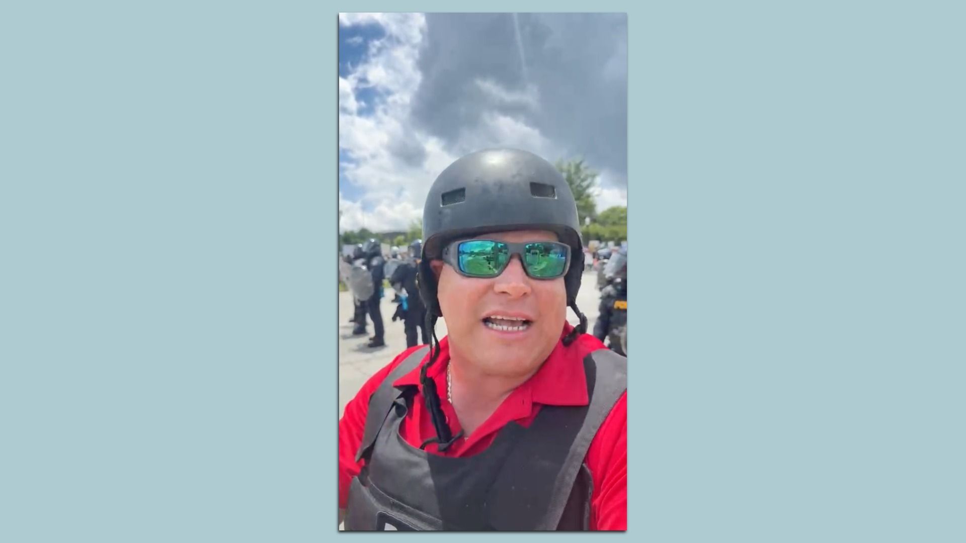 A screenshot from a video live-streamed by journalist Mario Guevara during a June 14 protest against ICE raids.