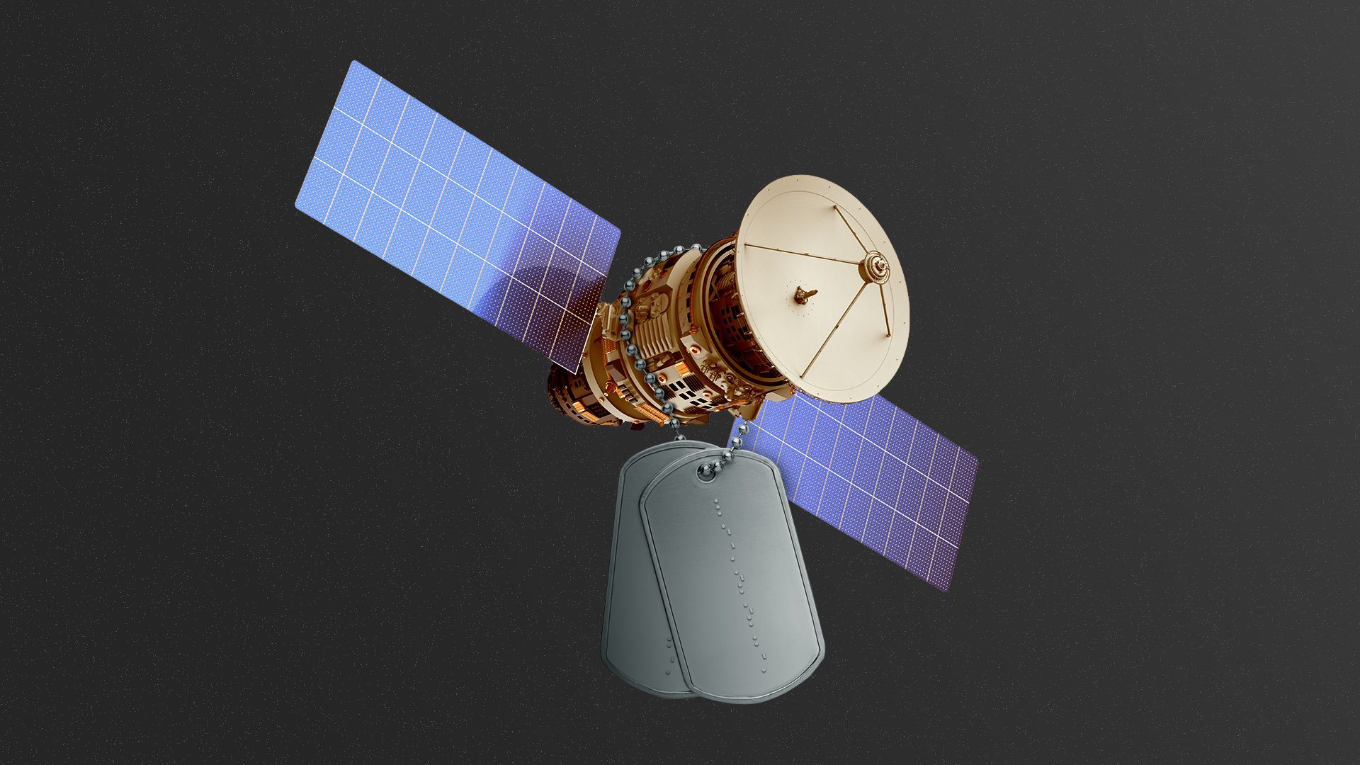Illustration of a satellite with dog tags 