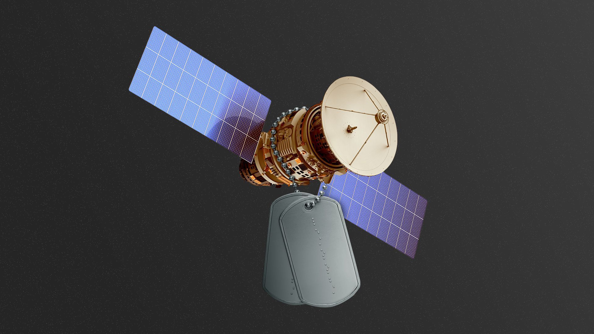 Illustration of a satellite with dog tags