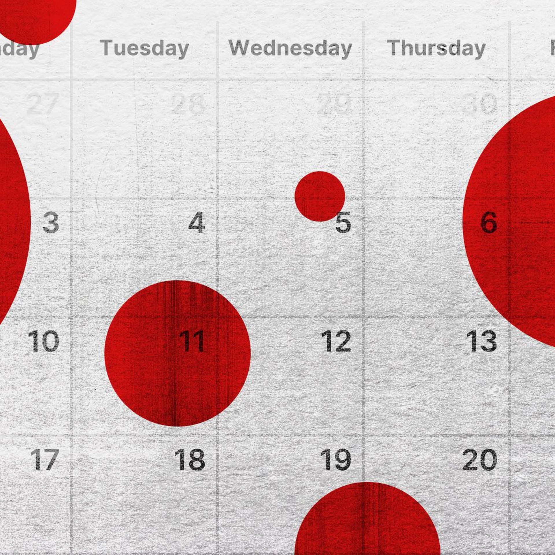Illustration of a calendar with red circles.