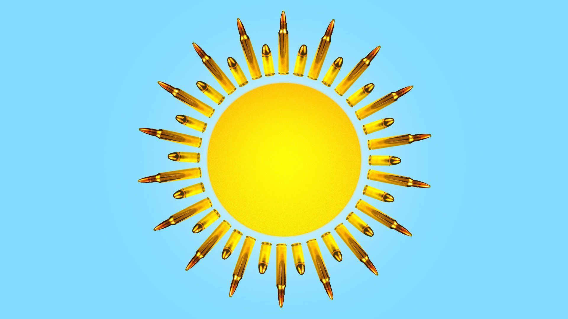 Illustration of a sun with the rays made from bullets. 