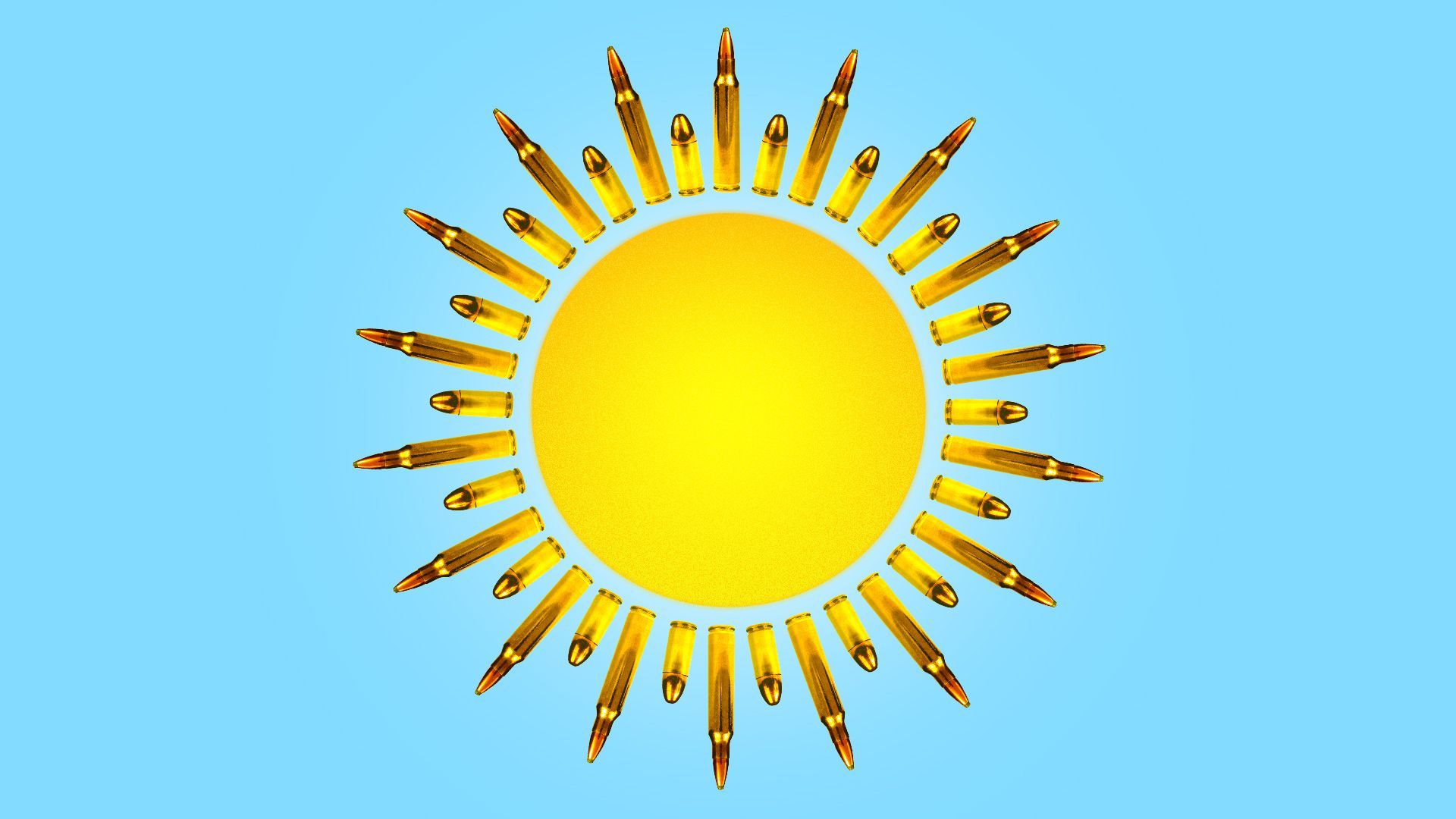 Illustration of a sun with the rays made from bullets.