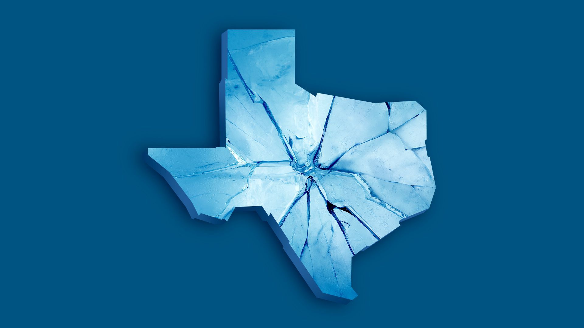 Illustration of fractured ice in the shape of Texas