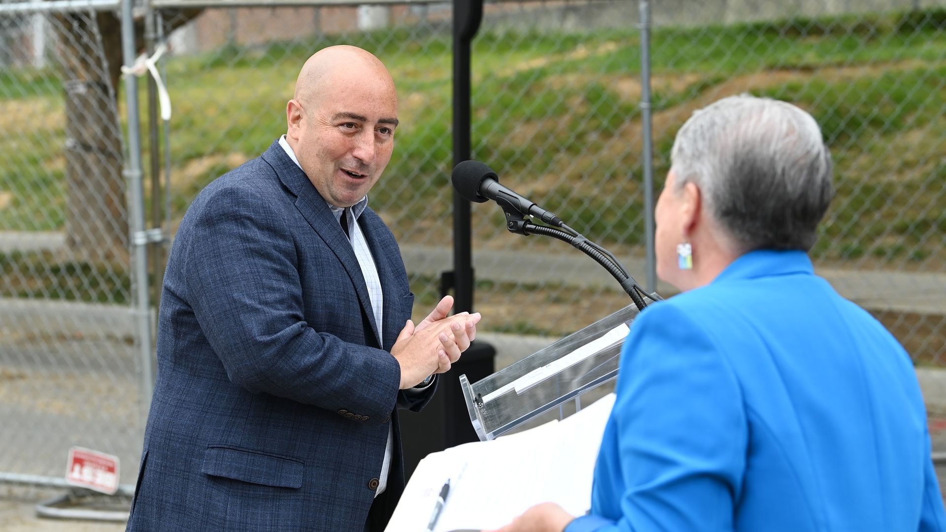 John Falcicchio pictured at a podium