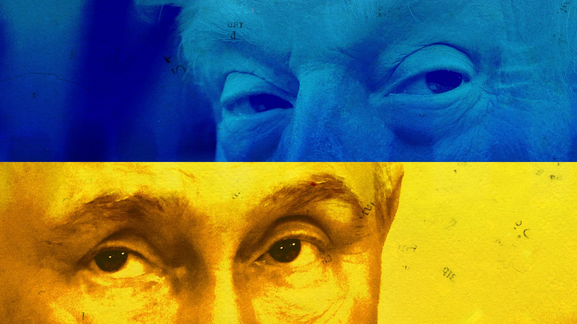 Photo illustration of Donald Trump and Vladimir Putin against the Ukrainian flag. 