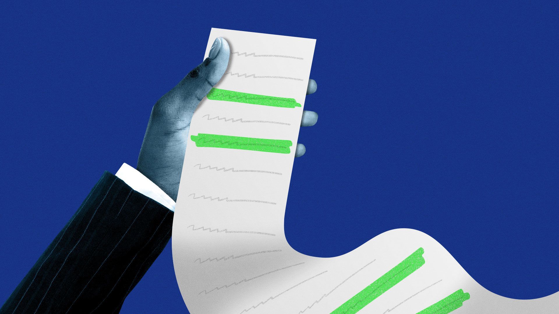 Illustration of hand holding a long list with highlighted areas
