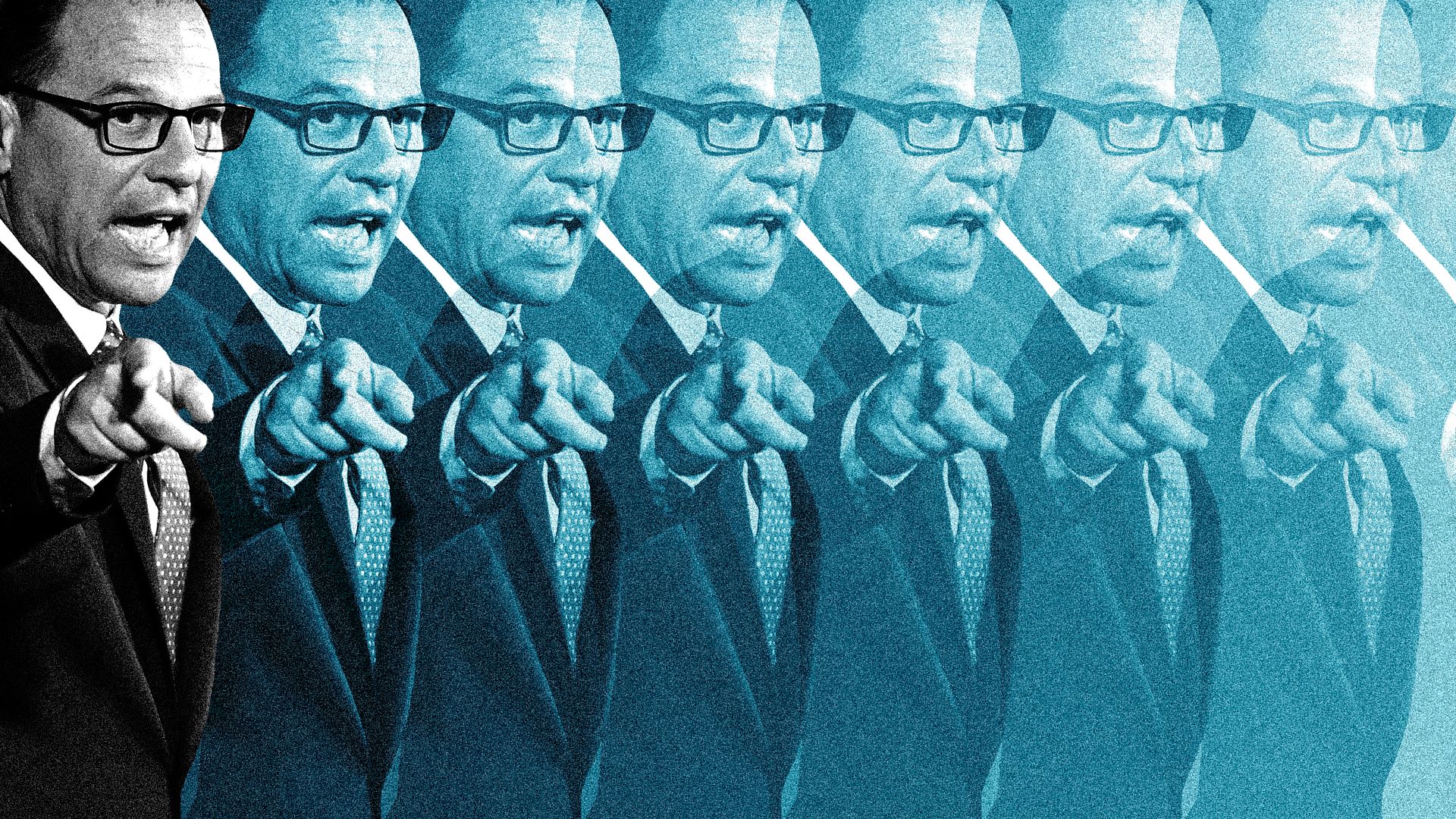 Photo illustration of a repeated image of Josh Shapiro speaking, which fades from left to right.