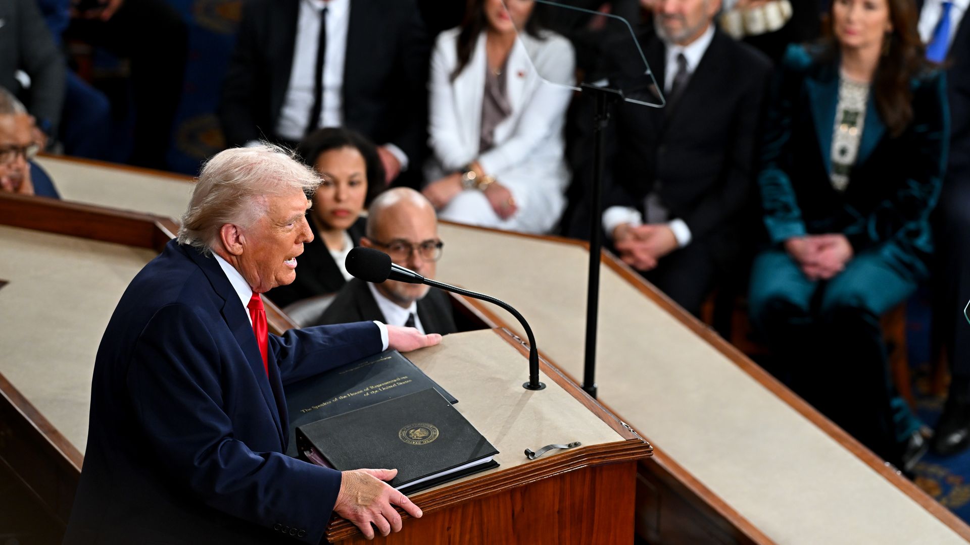 US President Donald Trump speaks during a State of the Union address in the House Chamber of the US Capitol in Washington, DC, US, on Tuesday, Feb. 24, 2026.