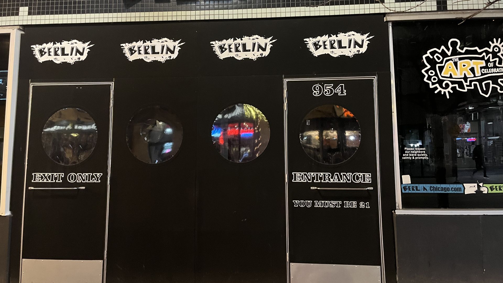 Outside of a black night club 