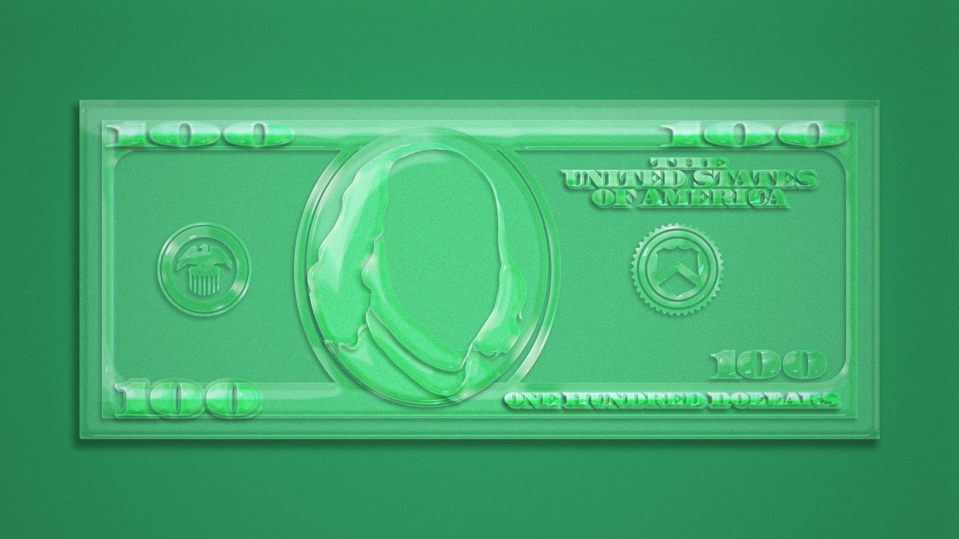 Illustration of a hundred dollar bill made out of glass.