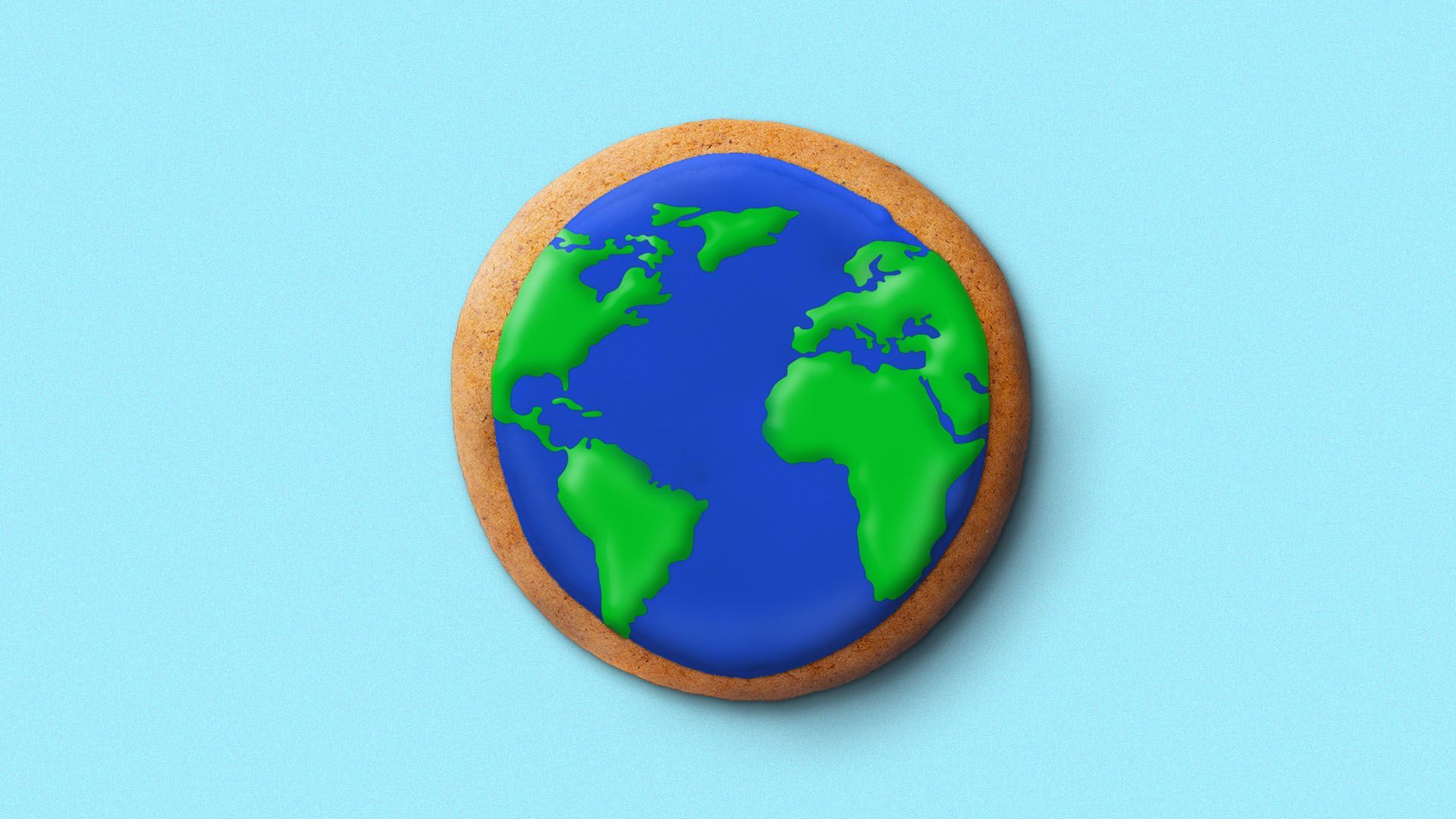 illustration of a sugar cookie that has been frosted to look like the earth